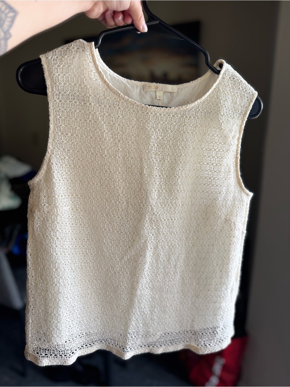 Maje Ivory Crochet Lace Sleeveless Camisole